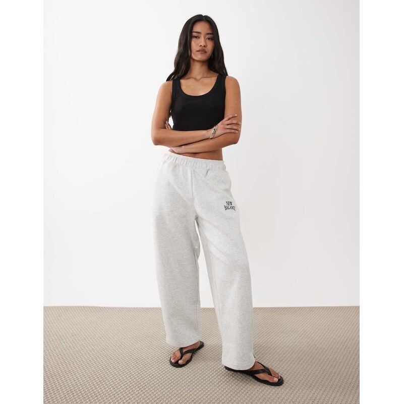 New Balance trackside fleece barrel leg joggers in grey