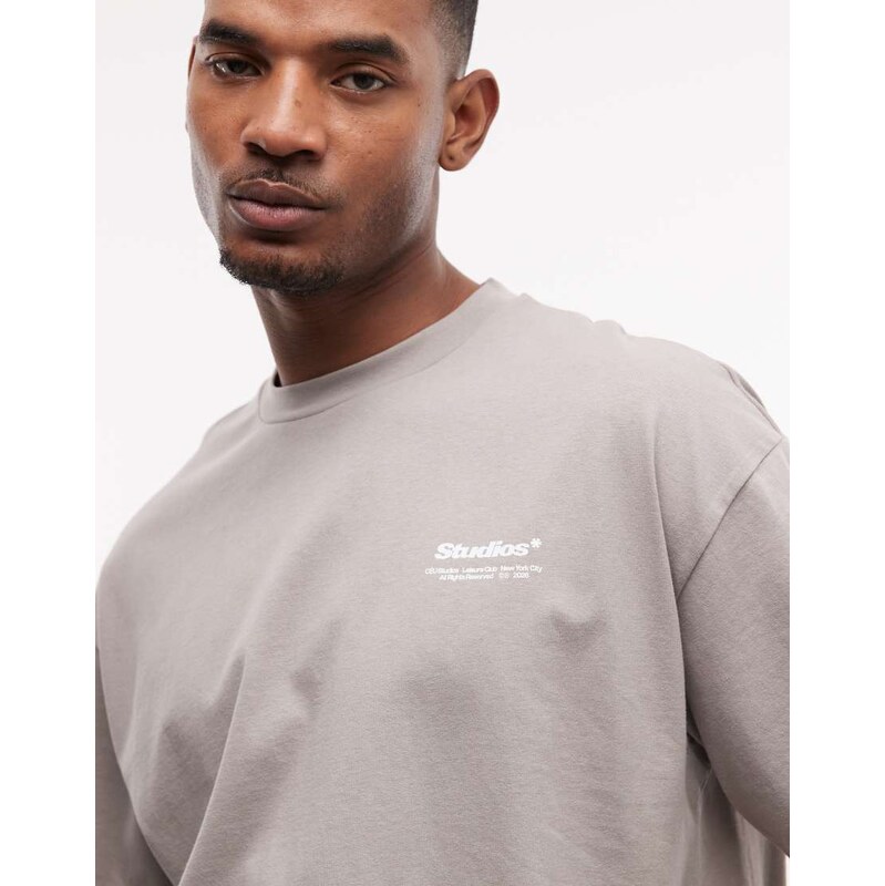 ASOS DESIGN oversized t-shirt with text graphic in grey