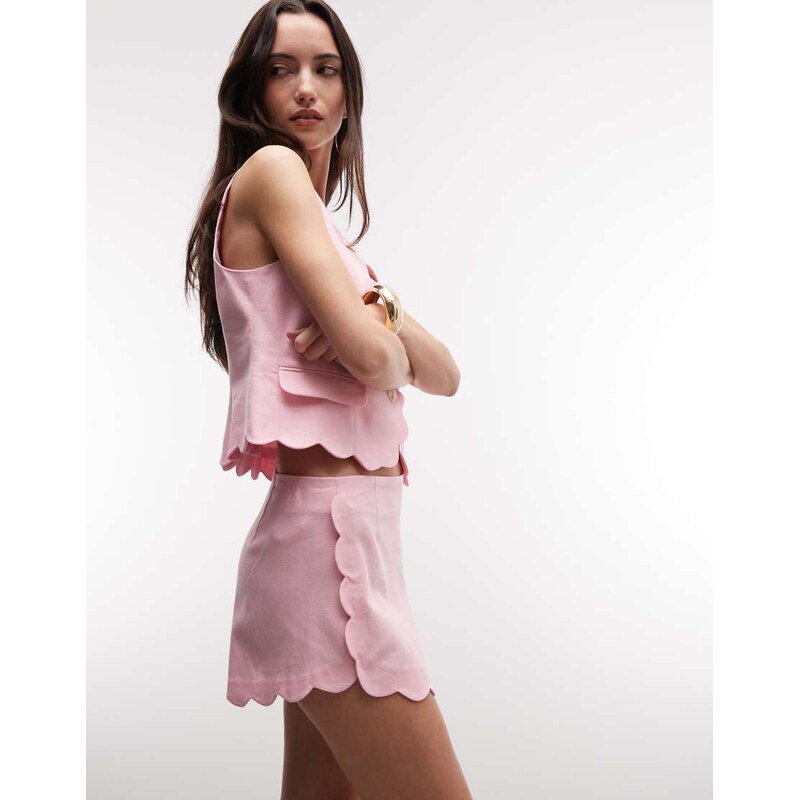 River Island linen blend scallop short co-ord in pink
