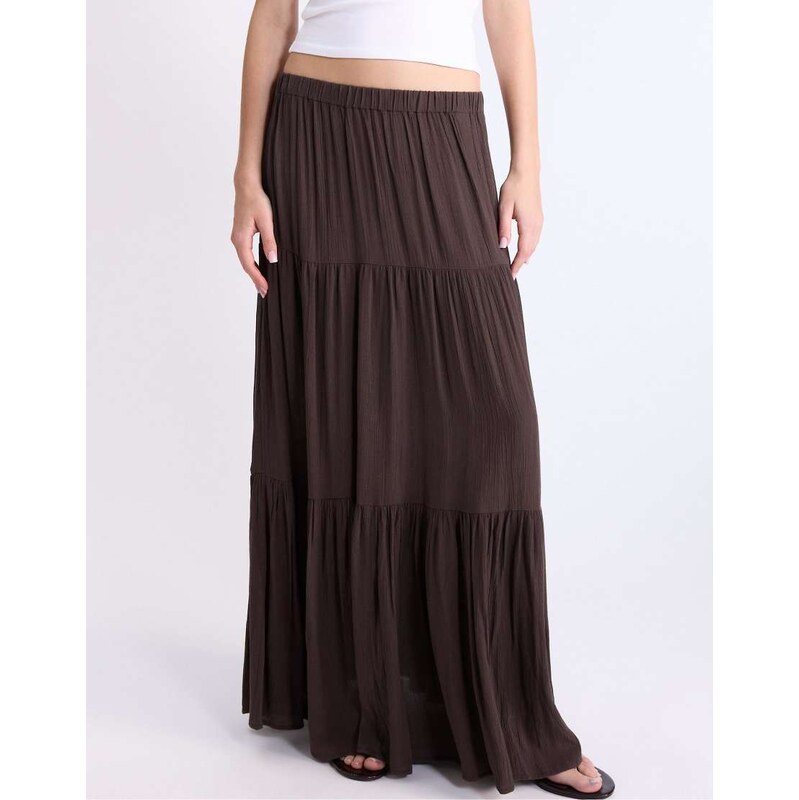 Stradivarius Boho midi skirt in brown 114841654