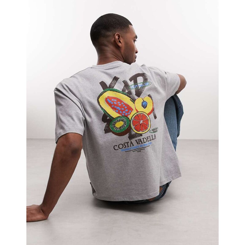 ASOS DESIGN boxy oversized t-shirt with fruit graphics in grey