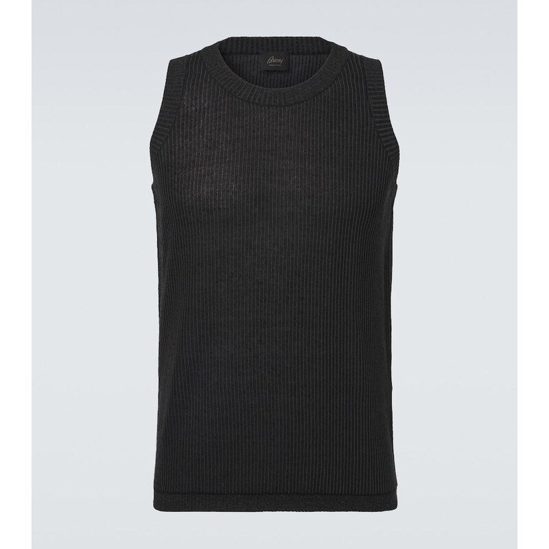 Brioni Ribbed-knit cotton, linen, and silk tank top