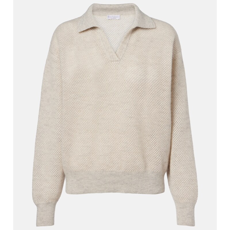 Brunello Cucinelli Open-knit polo sweater