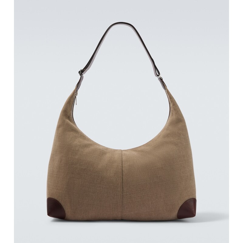 Brunello Cucinelli Leather-trimmed canvas shoulder bag