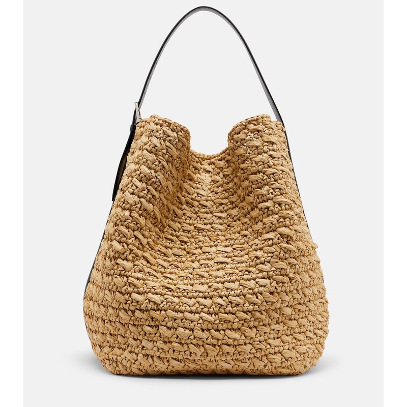 Toteme Leather-trimmed raffia and paper bucket bag
