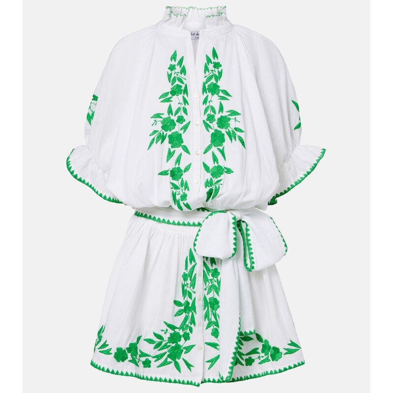 Juliet Dunn Embroidered cotton and linen minidress