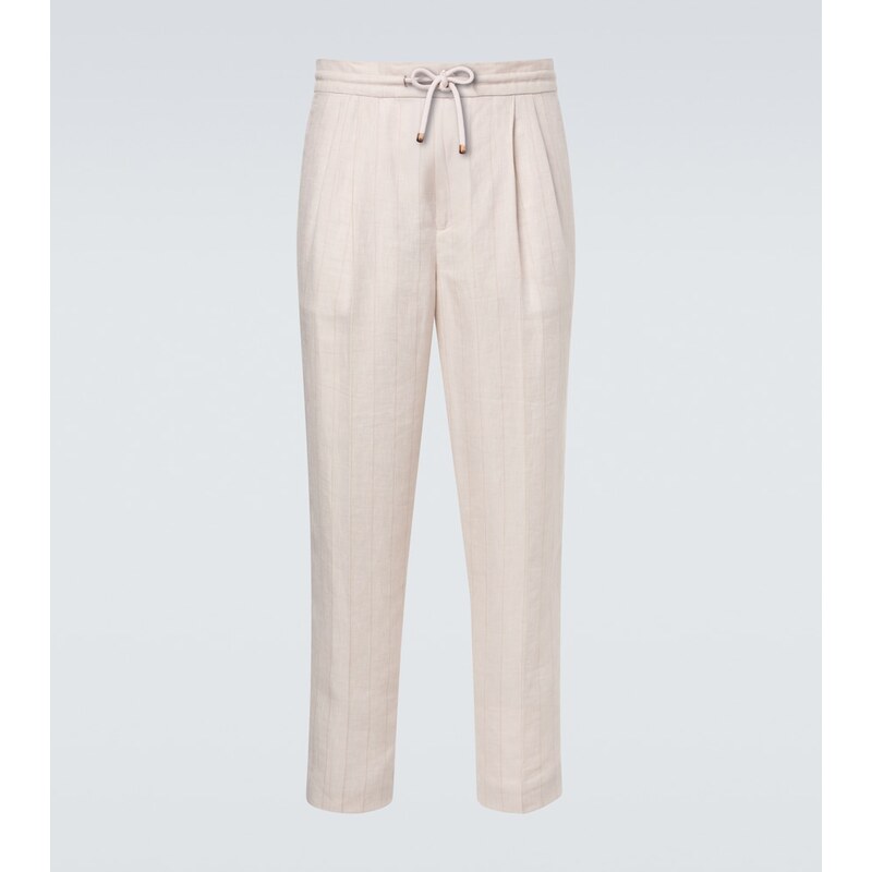 Brunello Cucinelli Striped linen and cotton straight pants