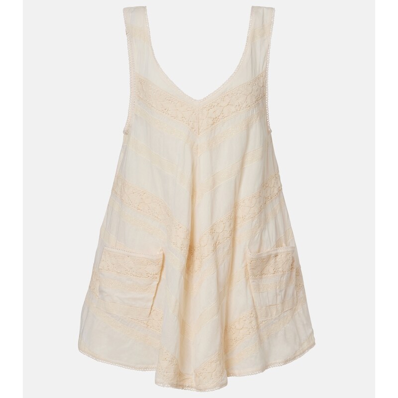 Juliet Dunn Crochet-trimmed cotton minidress