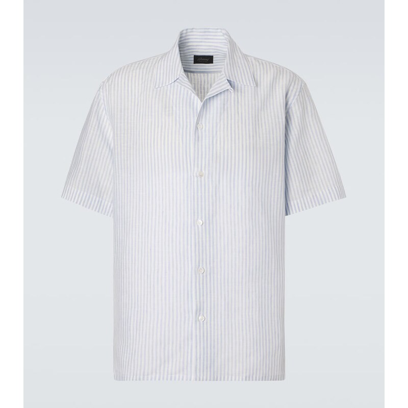 Brioni Striped linen bowling shirt