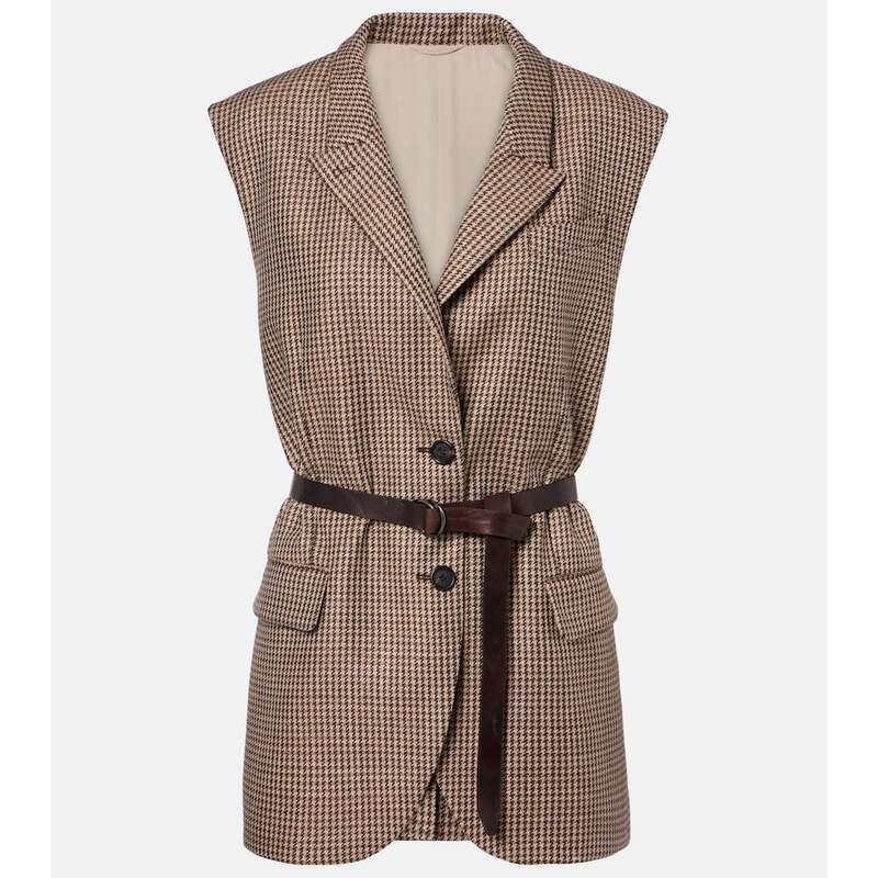 Brunello Cucinelli Houndstooth vesta pro ženy v barvě Camp