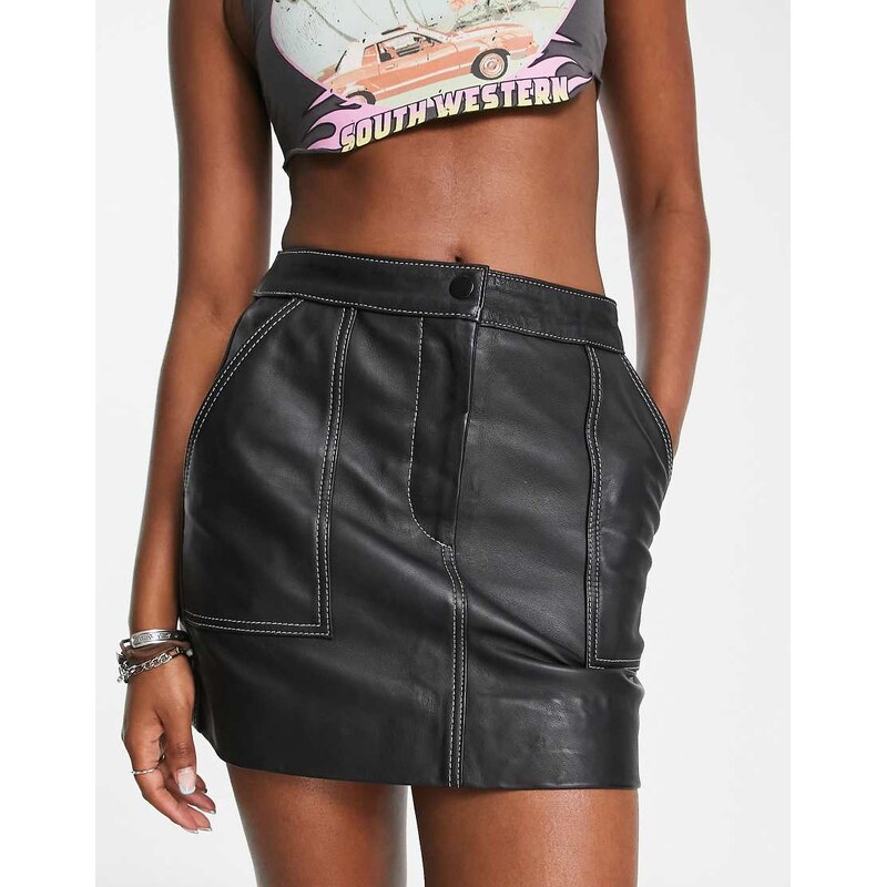 Bolongaro Trevor leather skirt with contrast stick detail in