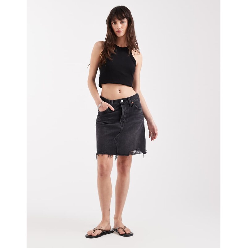 Levis deconstructed denim mini skirt in washed black 114841190