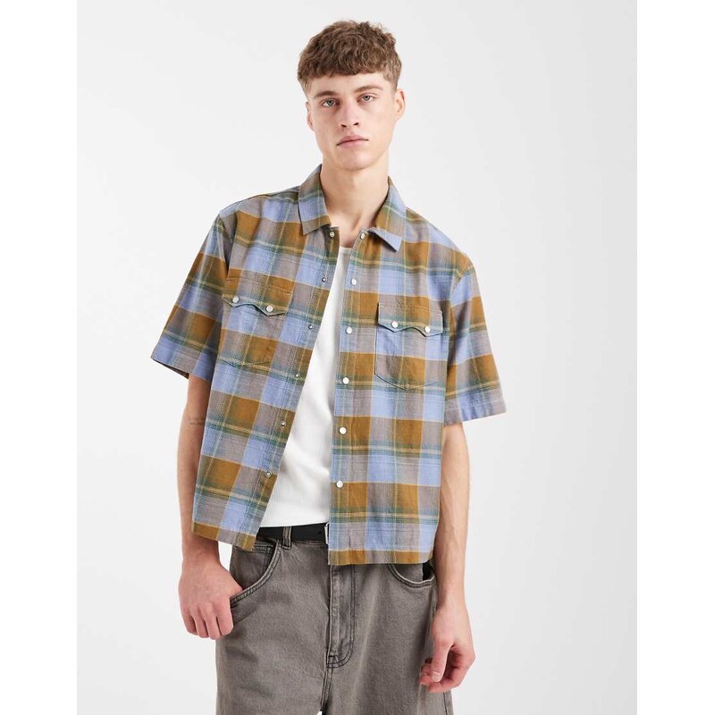Levis short sleeve boxy western shirt in multi check