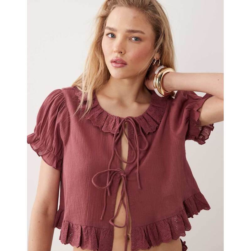 Miss Selfridge beach tie front short sleeve frill cover up co-ord in 115516116