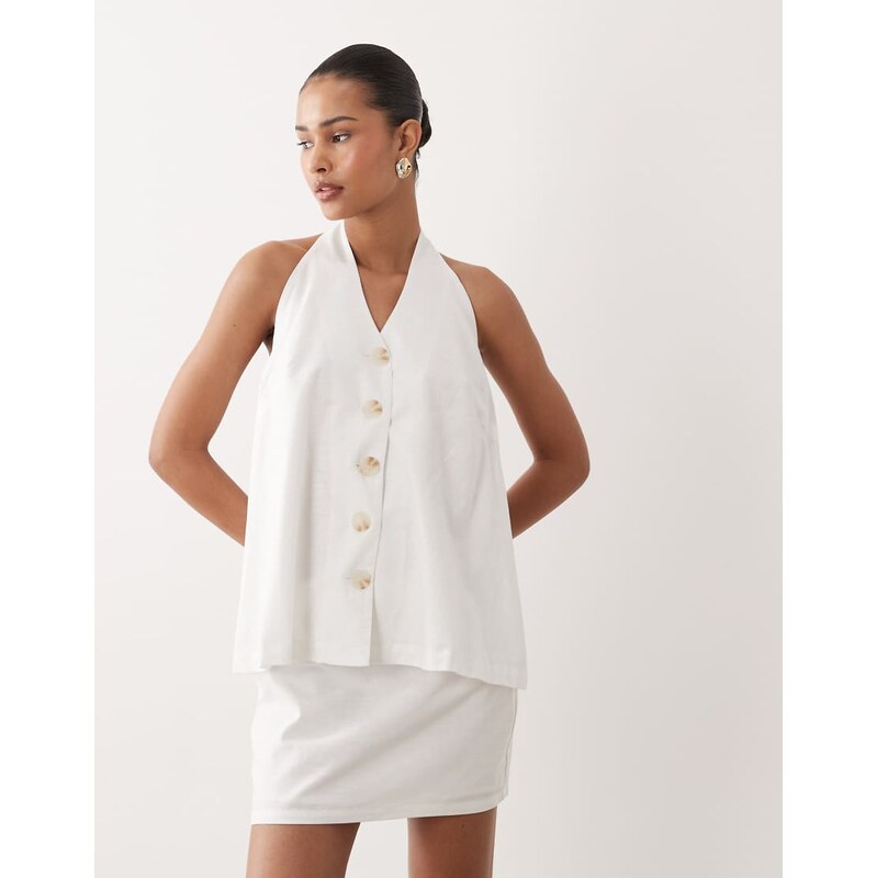 SNDYS cotton & linen blend halterneck button through longline