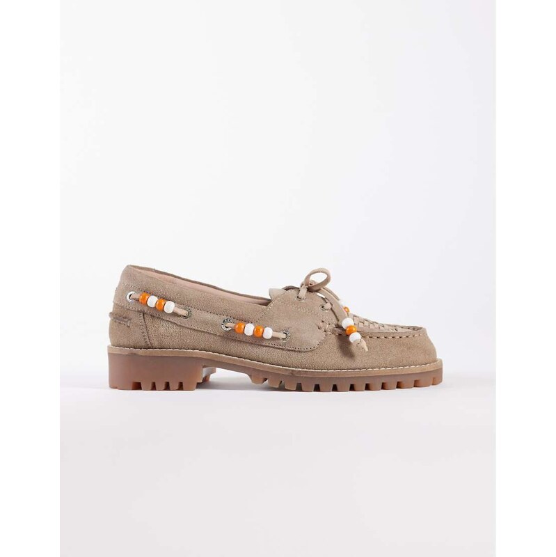 Bronx Sie-nna boat shoes with beads in sand suede-Neutral 114841222
