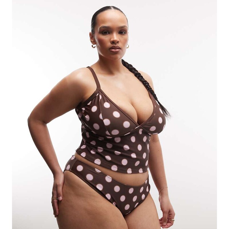 COLLUSION Plus polka dot high leg bikini bottom in brown