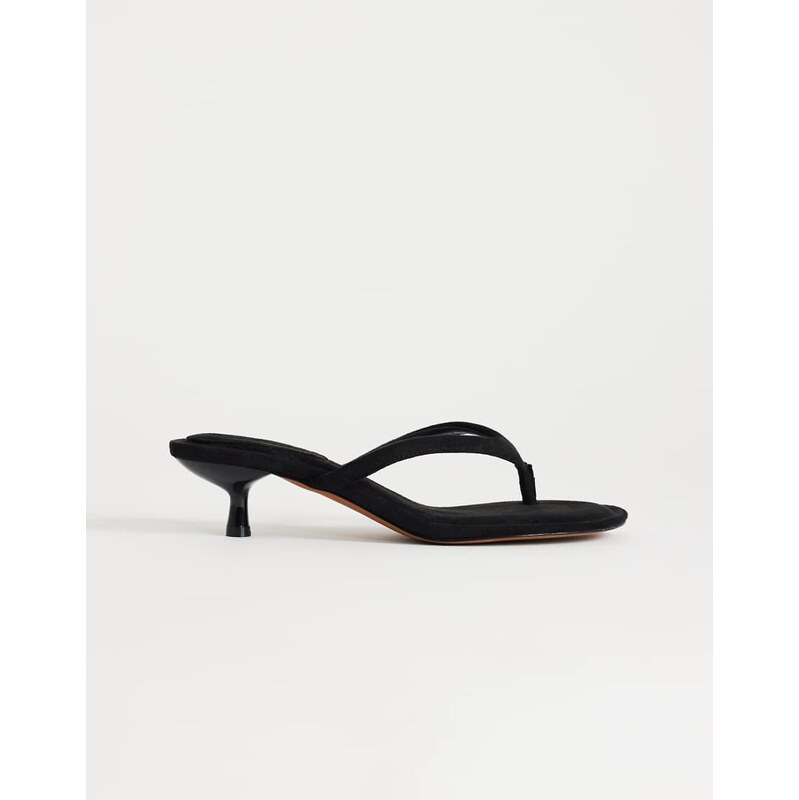Topshop Axel toe thong mid heel sandal in black faux suede 115518101