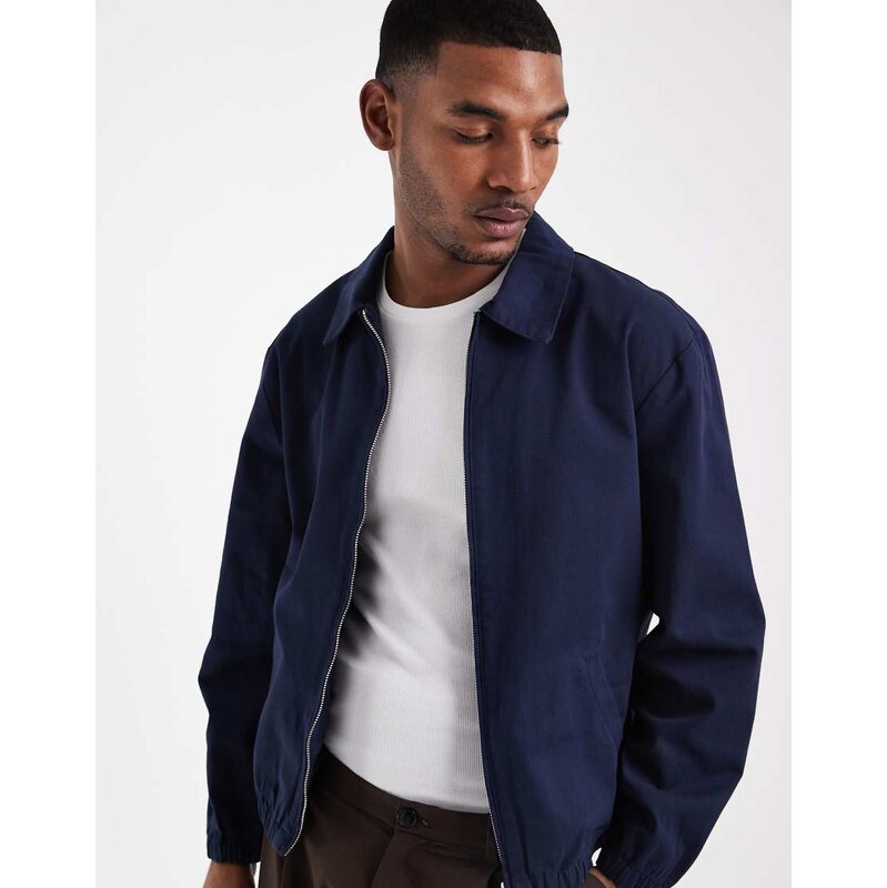 ASOS DESIGN cotton harrington jacket in navy