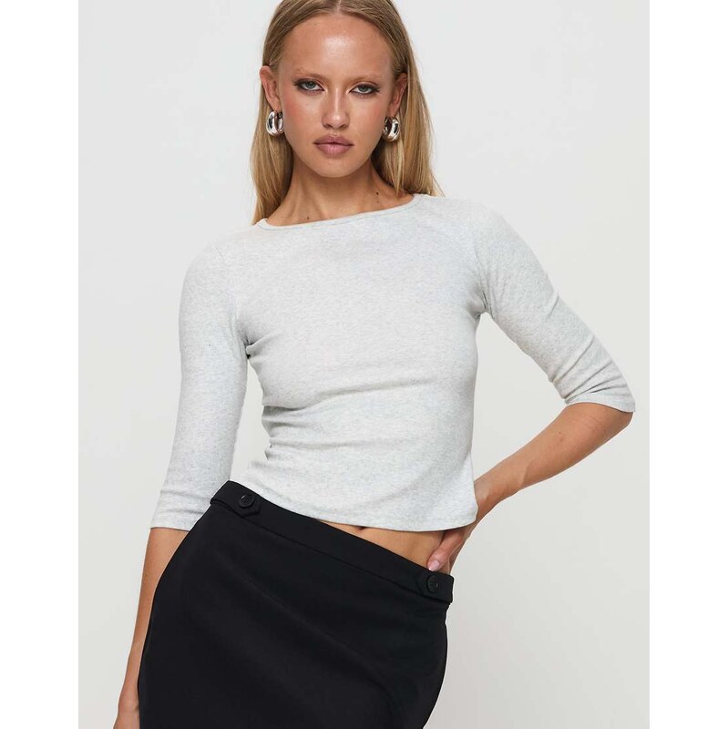 Princess Polly Elaia cotton rich slash neck 3/4 sleeve top in grey 115153396