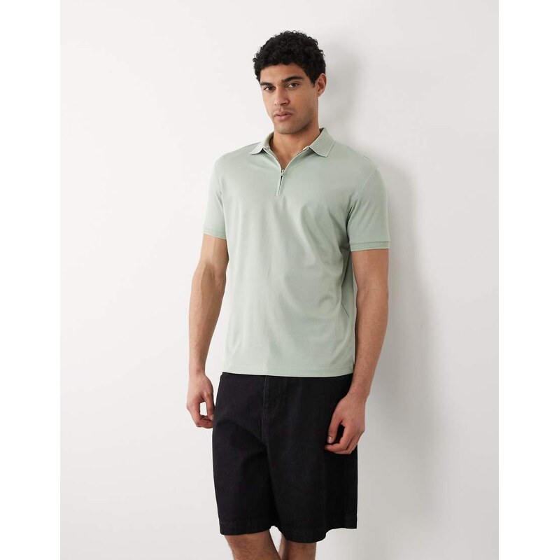 Selected half zip polo shirt in light green