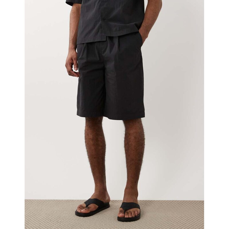 ASOS DESIGN co-ord long length jorts in black techy fabric