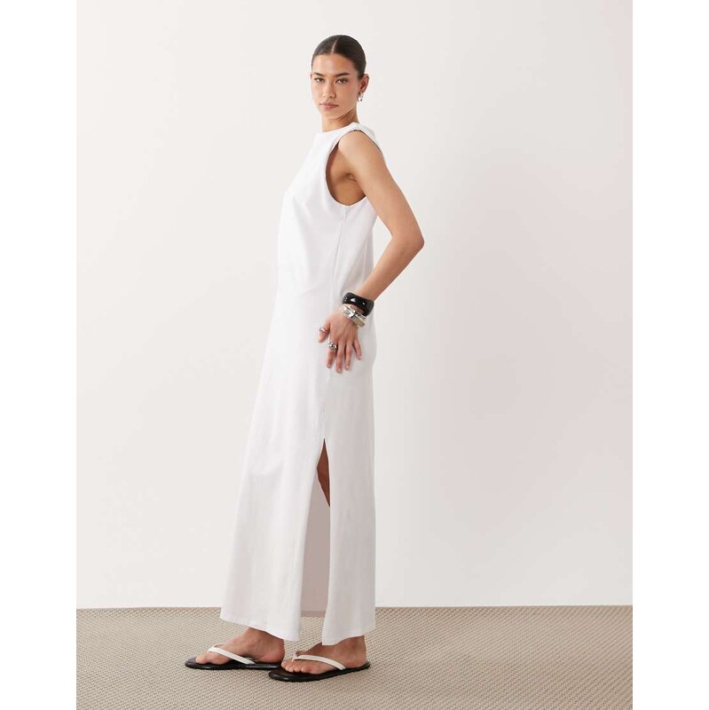 ASOS DESIGN shoulder pad T-shirt midi dress in white