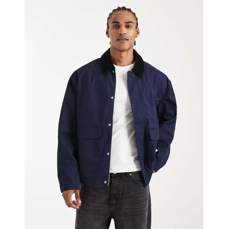 ASOS DESIGN barn jacket with contrast collar in navy