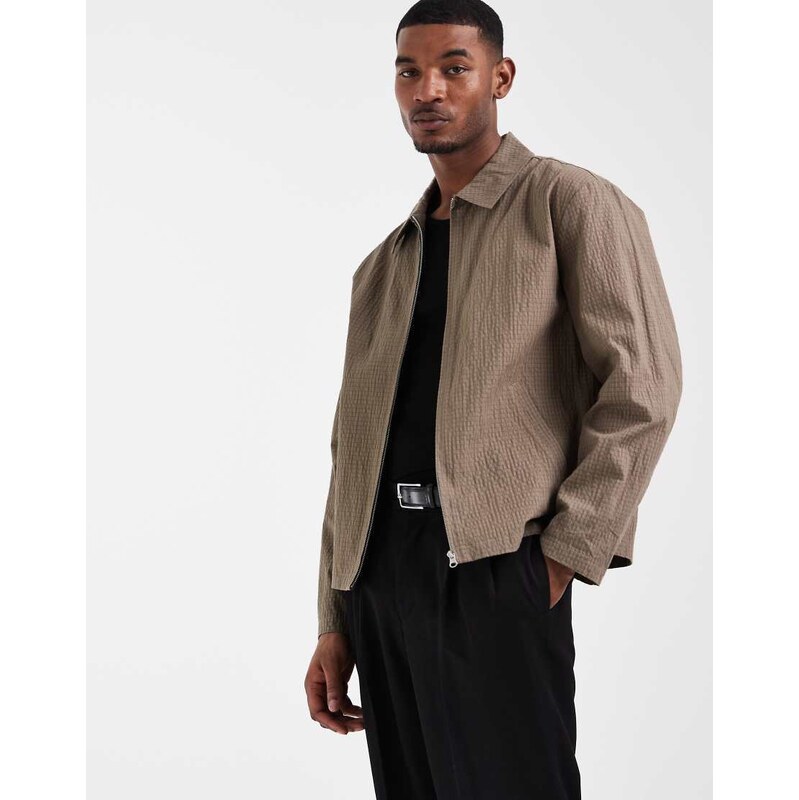 ASOS DESIGN check jacket in dark stone-Neutral