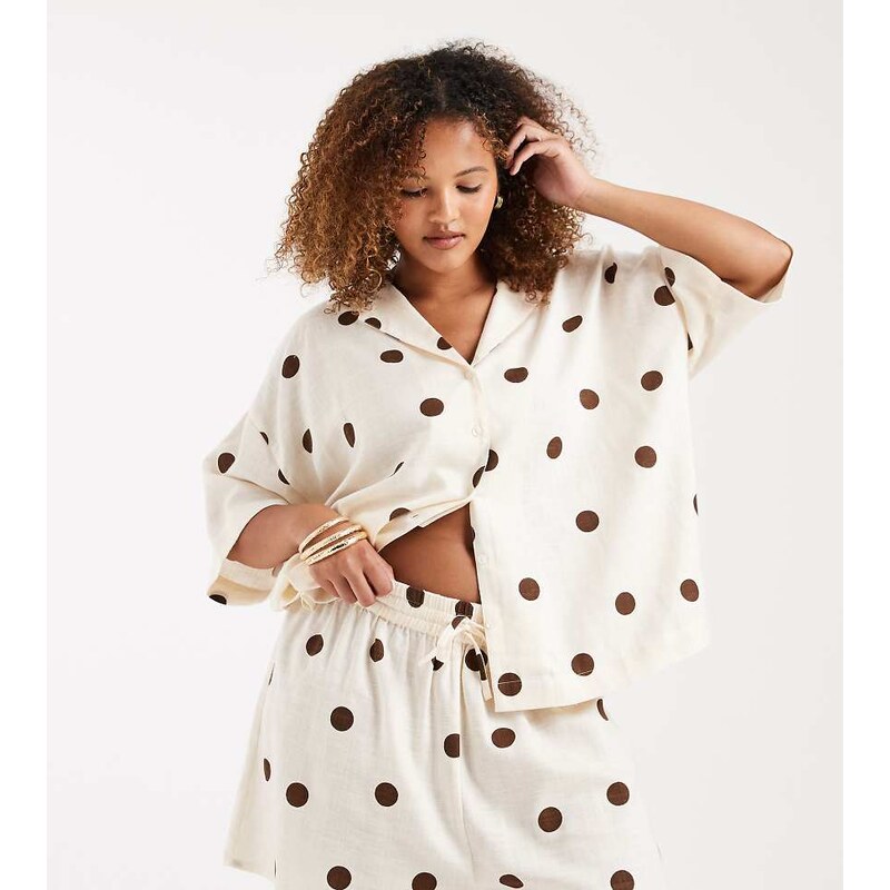 ASOS Curve ASOS DESIGN Curve linen co-ord short in polka dot