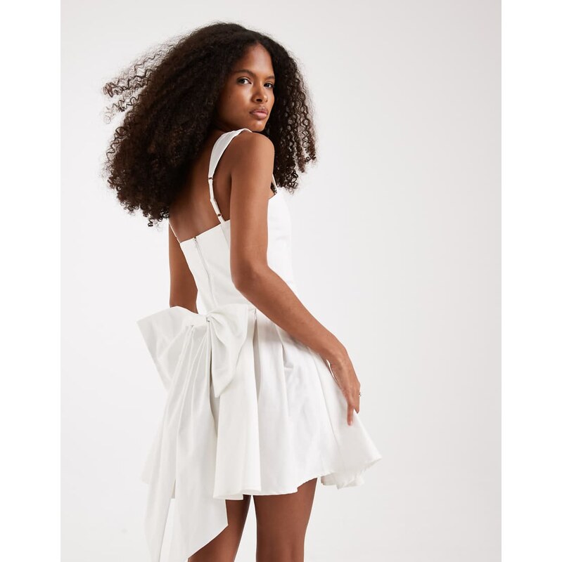 TFNC Bridal corset pleated mini dress with bow back in ivory-White 115520407