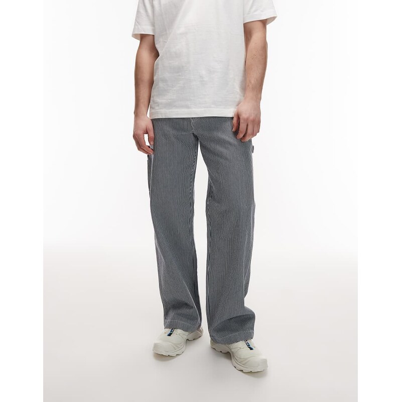 Dickies hickory striped loose straight carpenter trousers in