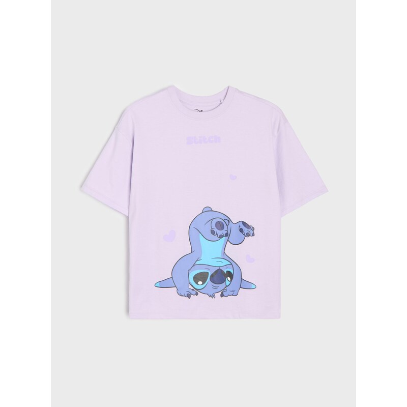 Sinsay - Bavlněná košilka s potiskem Stitch - modrá