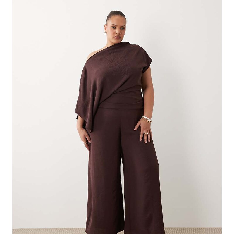 ASOS Curve ASOS DESIGN Curve draped fallen shoulder jumpsuit in fudge 114841424