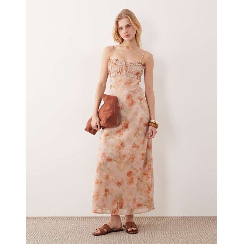 Kiss The Sky Cameron frill bodice bias cut floral maxi dress in