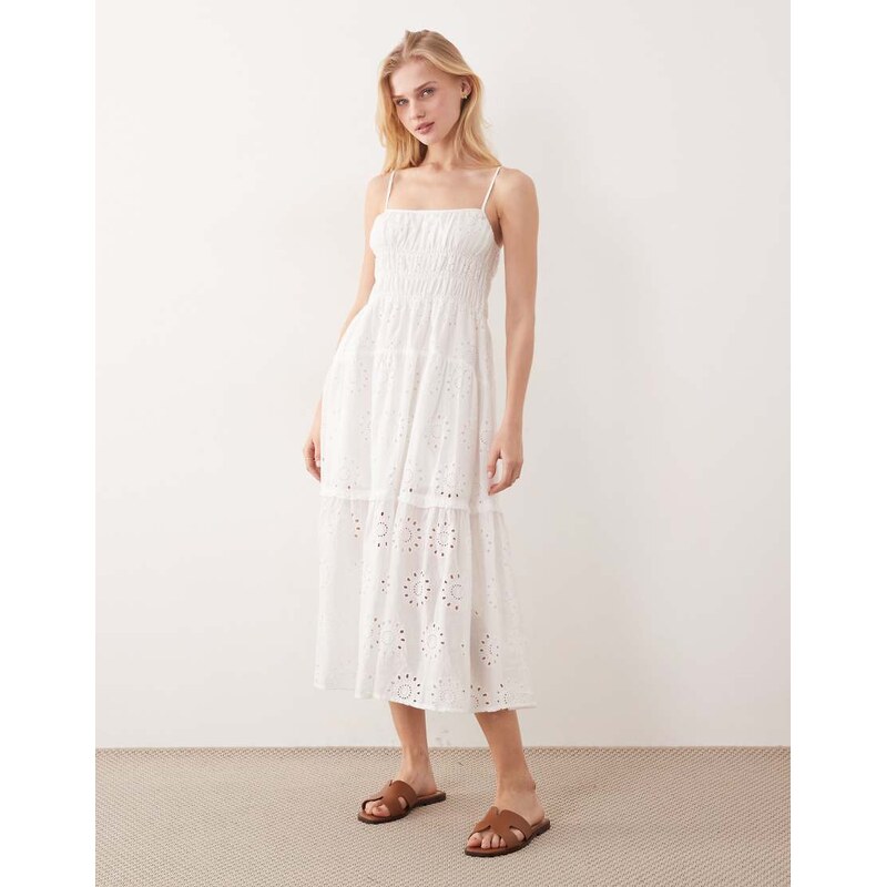 Kiss The Sky Seraphina shirred broderie midaxi dress in white