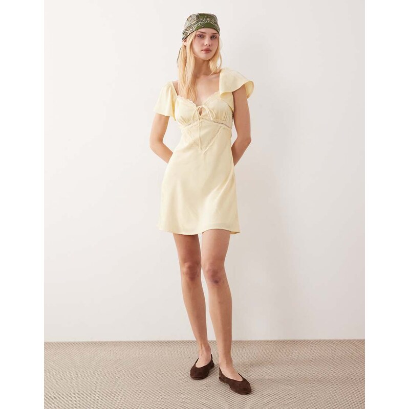 Kiss The Sky satin jacquard lace mini slip dress in butter