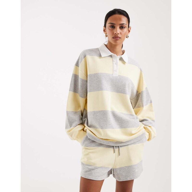 4th & Reckless collared rugby sweatshirt co-ord in yellow & grey 114841490