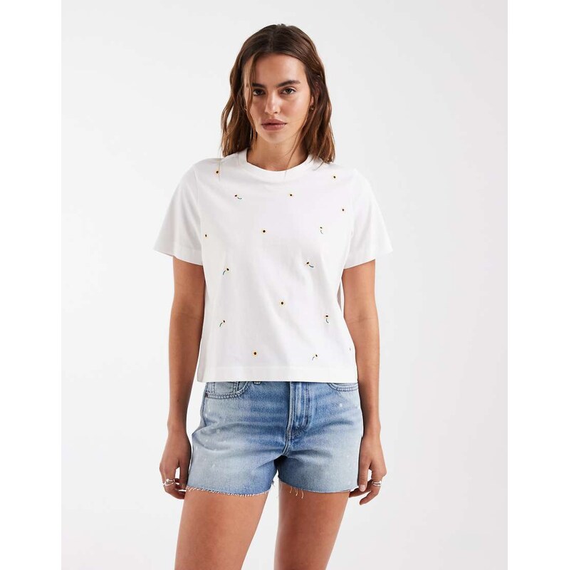 Vero Moda all over sunflower graphic embroidered boxy t-shirt in
