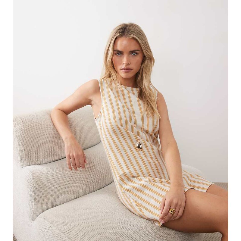 Vila Petite linen touch sleeveless mini dress in amber gold