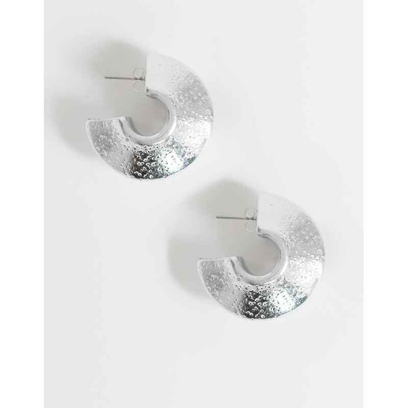 Topshop Cindy textured chunky hoop earring in silver tone 115522725