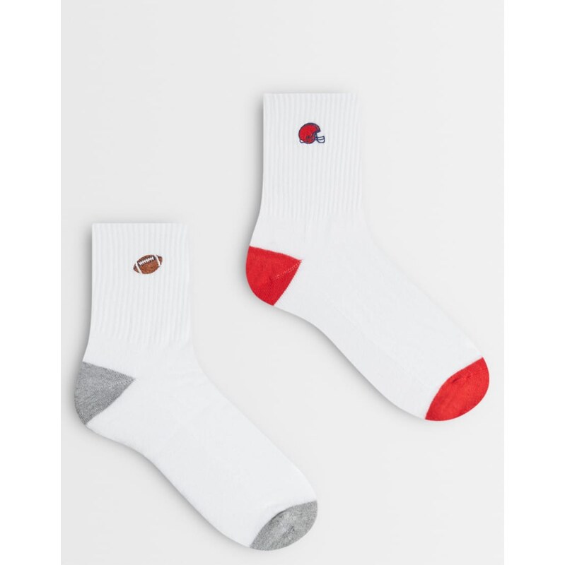 ASOS DESIGN 2 pack socks with american football graphic in white 114856370