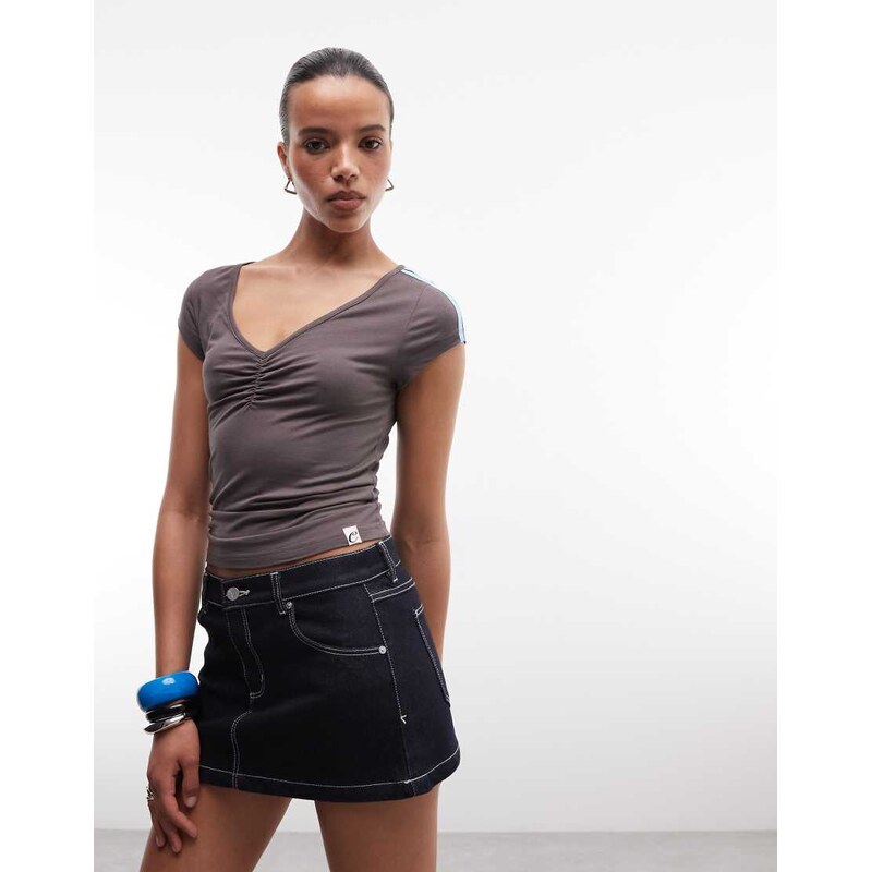 COLLUSION ruched v neck sports tshirt in black