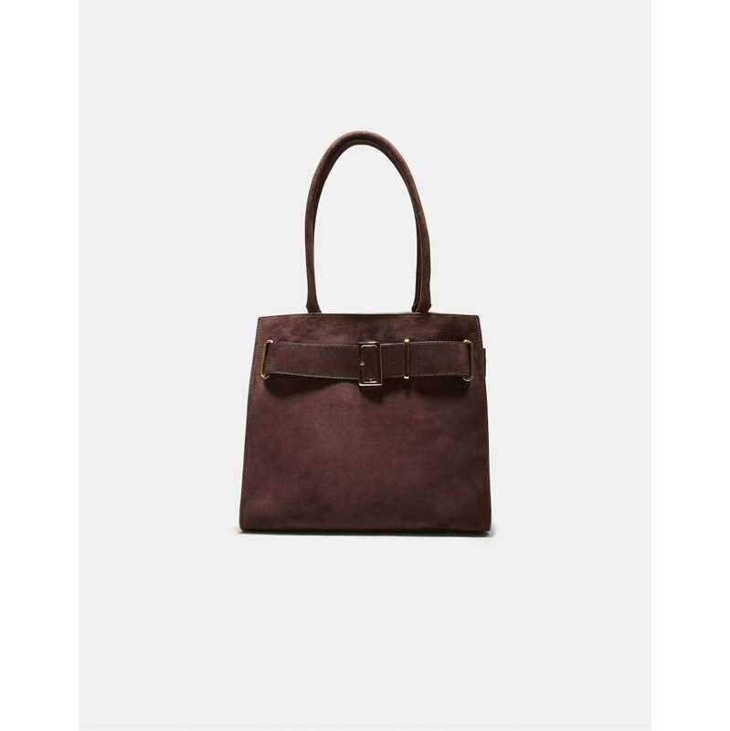 Stradivarius City shopper bag with buckle detail in brown 114841598