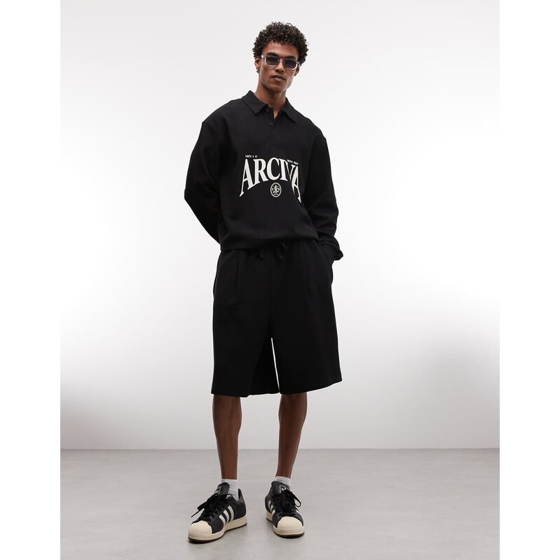 ASOS DESIGN loose ottoman textured jersey shorts in black