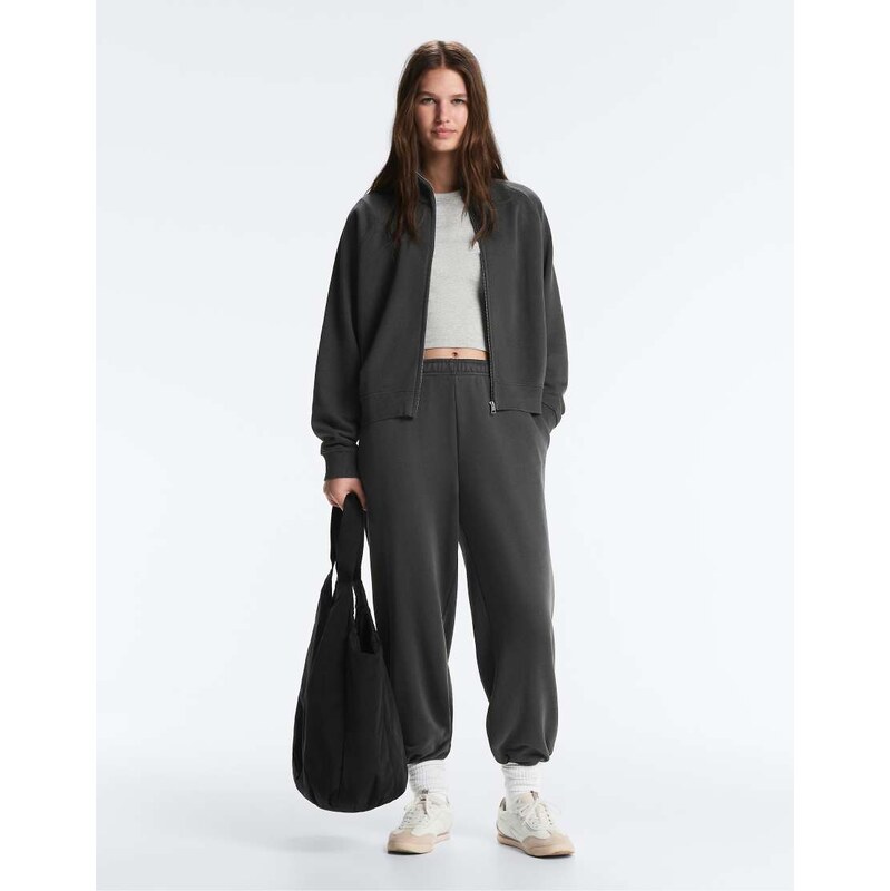 OYSHO Cotton blend joggers in dark anthracite-Grey 114856434