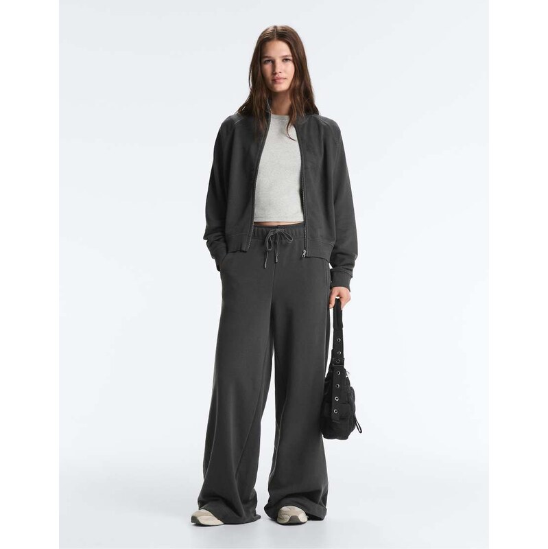 OYSHO Cotton blend straight-leg trousers in dark anthracite-Grey 114841630