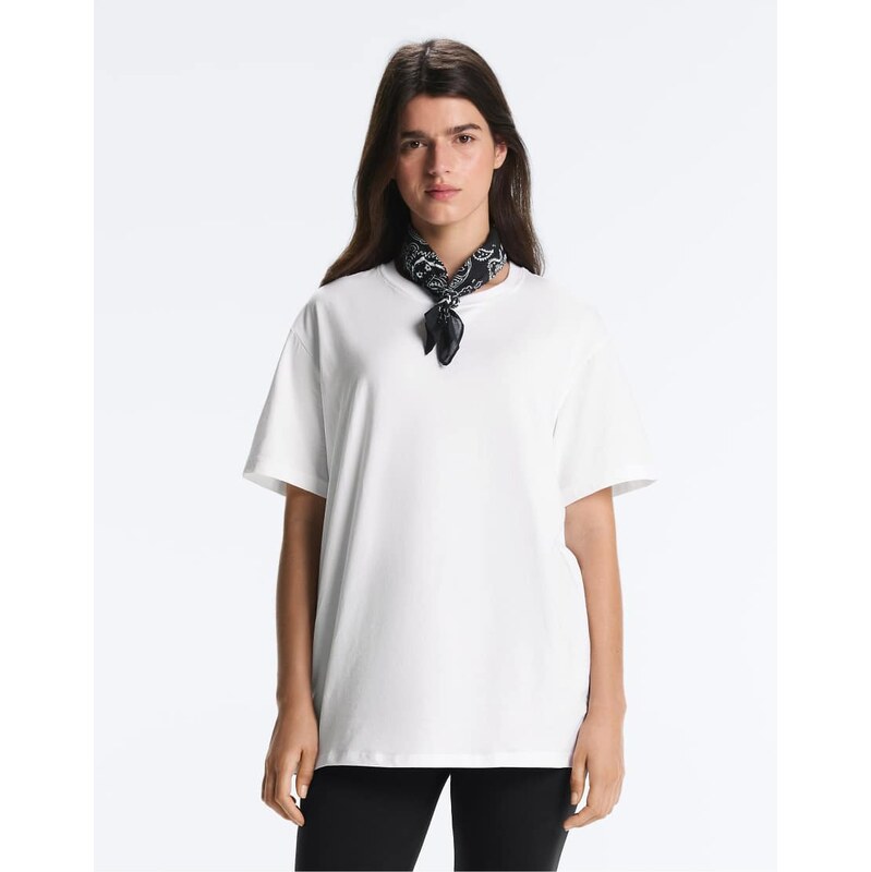 OYSHO Oversize cotton-blend short-sleeved t-shirt in off-white