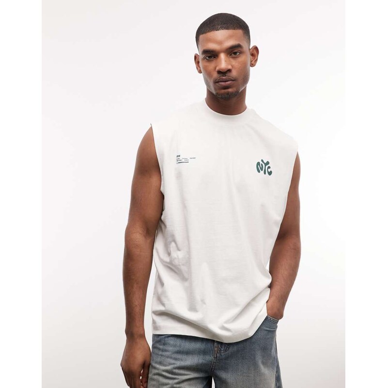 ASOS DESIGN oversized tank with NYC text print in cream-White