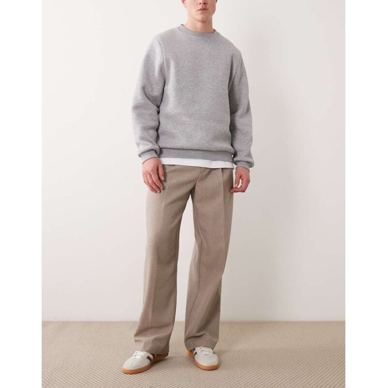ASOS DESIGN tailored pleated wide leg trousers in taupe twill-Brown
